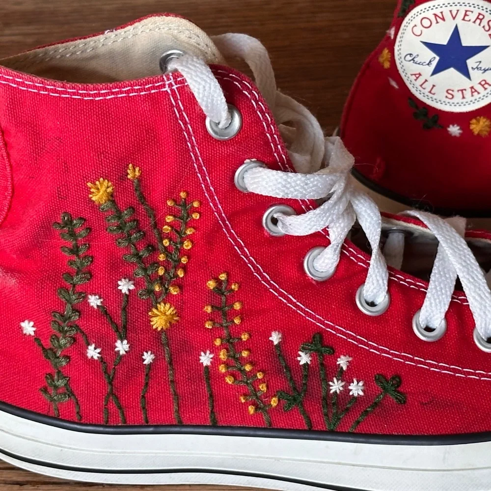 One-of-a-Kind Hand-Stitched Embroidered Converse Sneakers Women’s 10, Men’s 8 - Picture 5 of 15